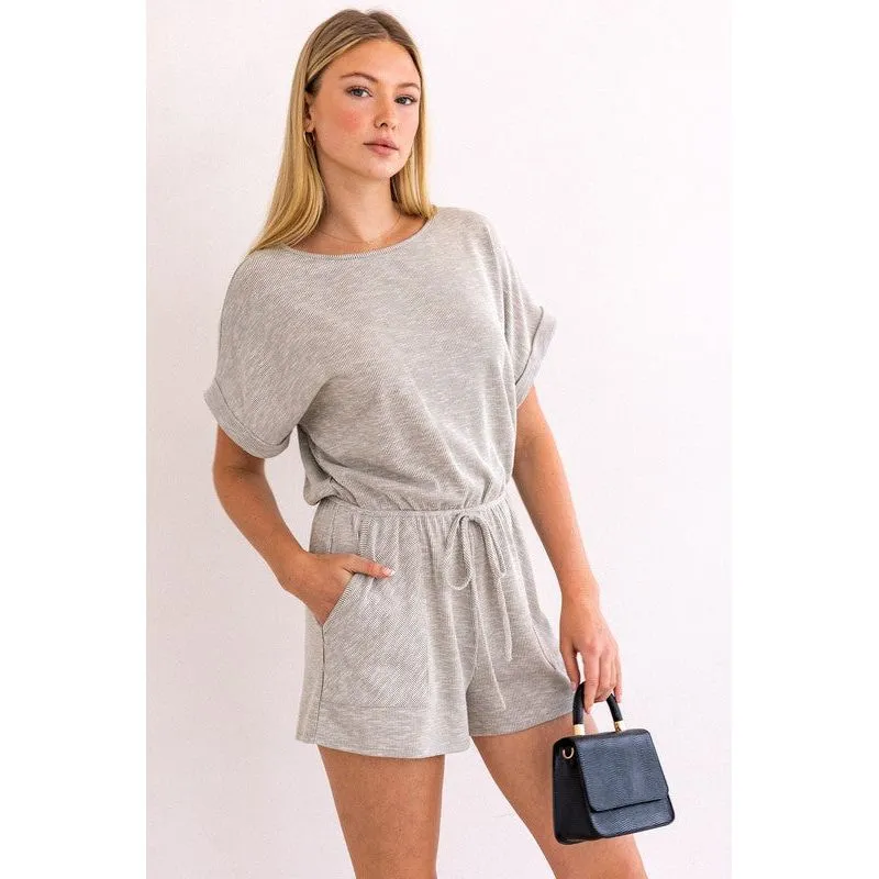 GILLI SHORT ROLL-UP SLEEVE ELASTIC WAIST ROMPER