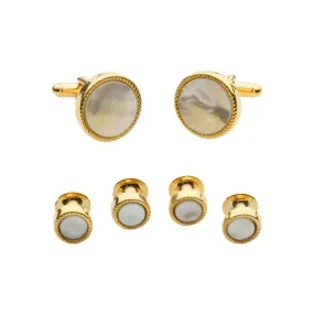 Gold plated Ribbed Rim Mother of Pearl Dress Stud Set