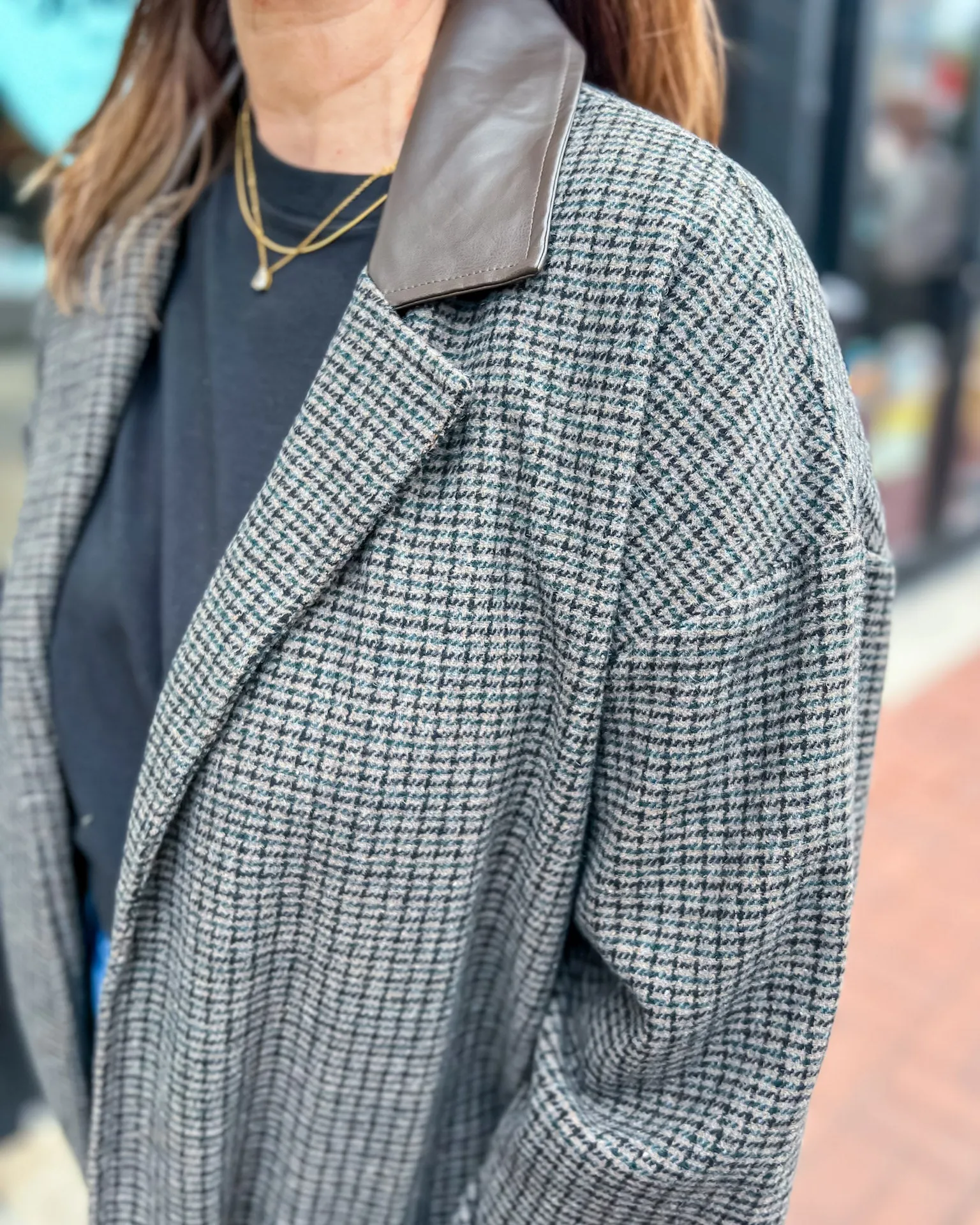 Grey Check Oversized Coat w/Contrast Collar