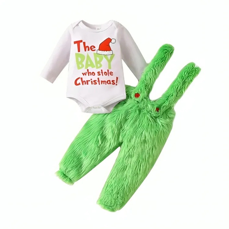 Grinch Suspender Overall Bodysuit Set