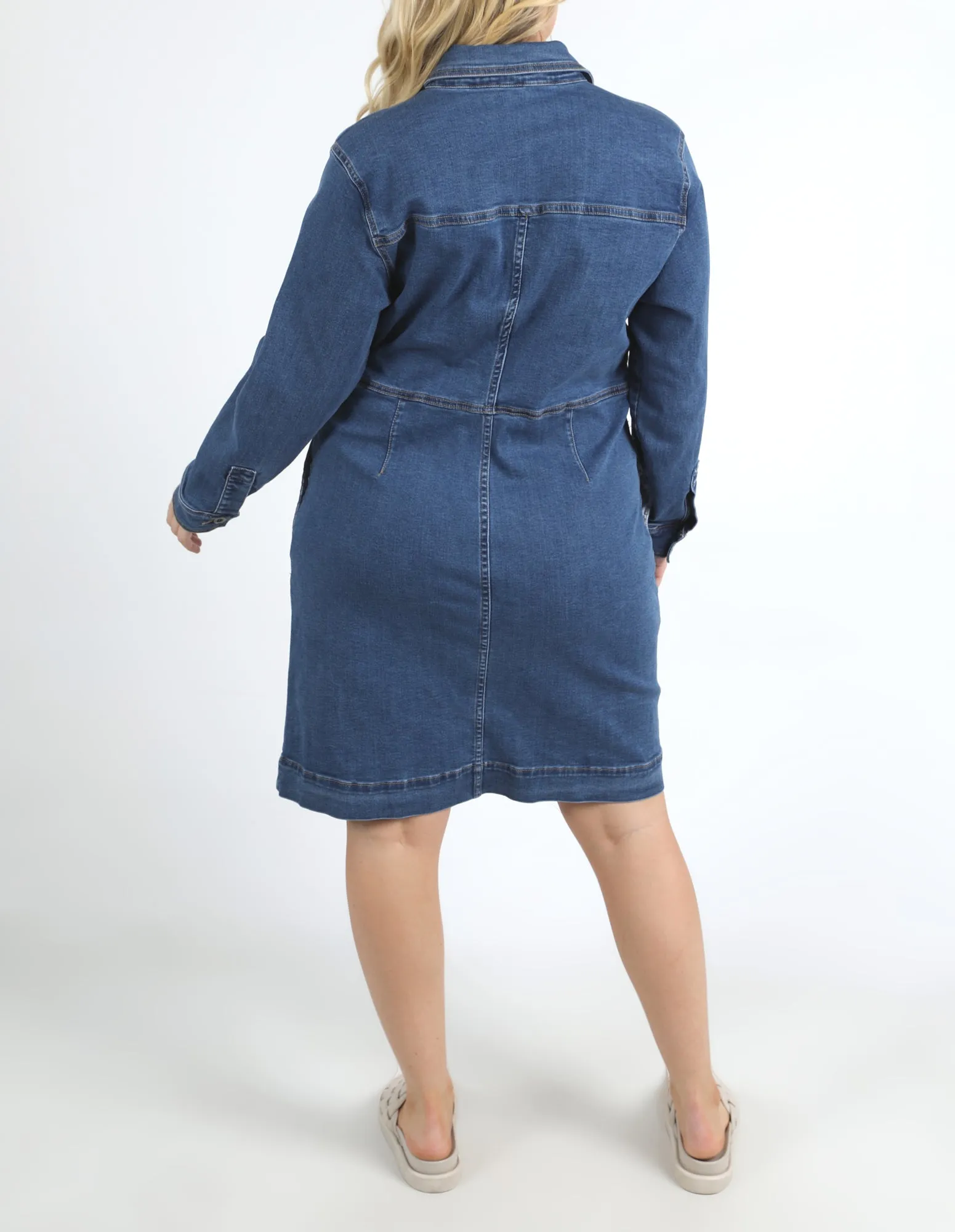 Gwen Long Sleeve Denim Dress Mid Blue Wash