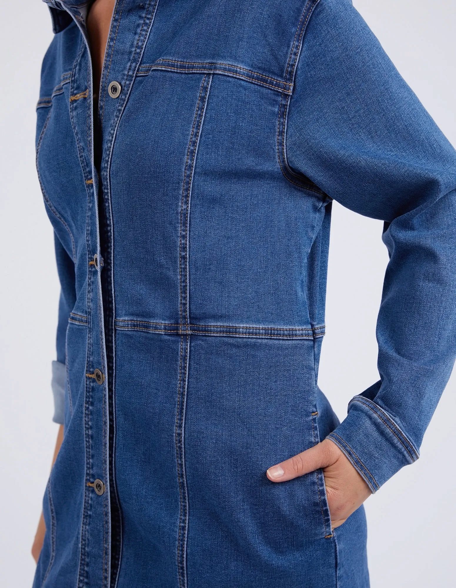 Gwen Long Sleeve Denim Dress Mid Blue Wash