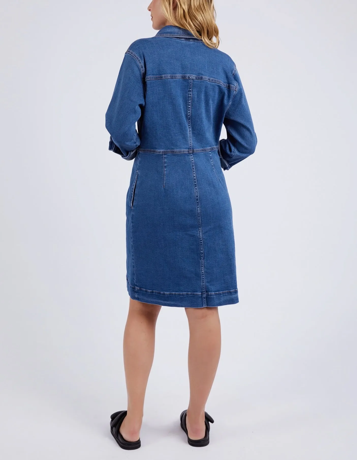 Gwen Long Sleeve Denim Dress Mid Blue Wash