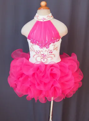 Halter Beaded Bodice Little Girl Cupcake Pageant Dress