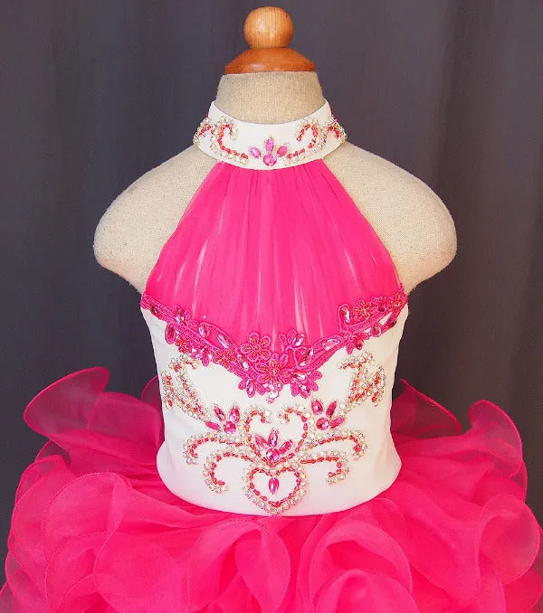 Halter Beaded Bodice Little Girl Cupcake Pageant Dress