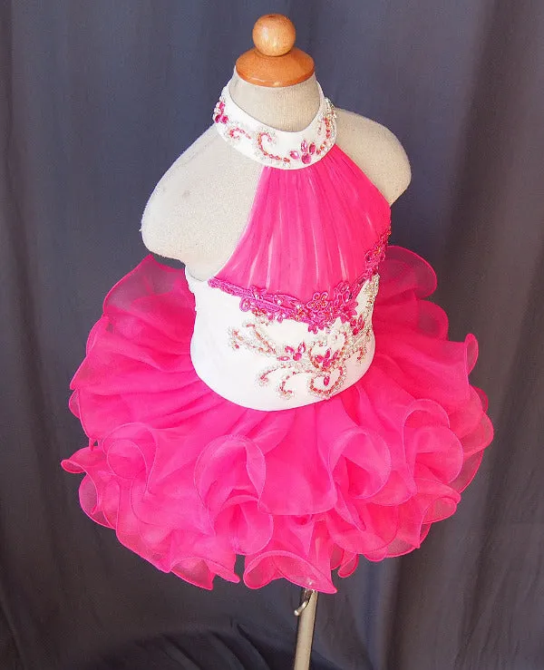 Halter Beaded Bodice Little Girl Cupcake Pageant Dress