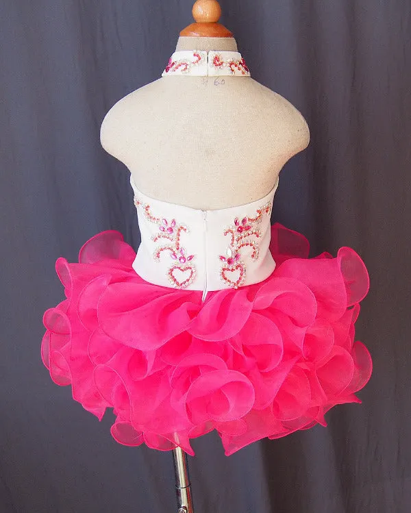 Halter Beaded Bodice Little Girl Cupcake Pageant Dress