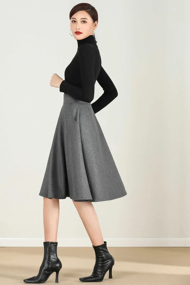 Handmade short A Line  Winter Wool skirt 5233