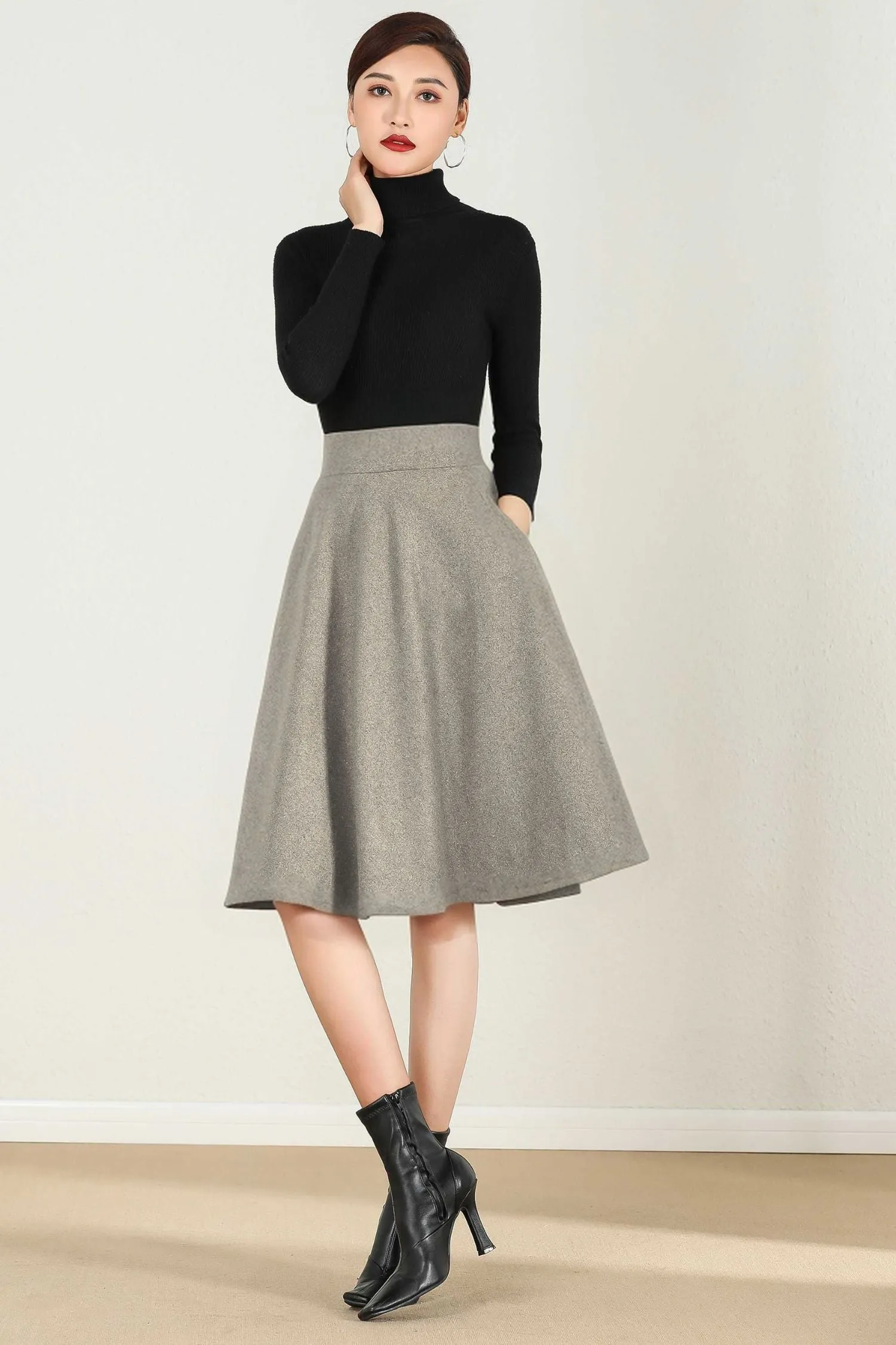 Handmade short A Line  Winter Wool skirt 5233