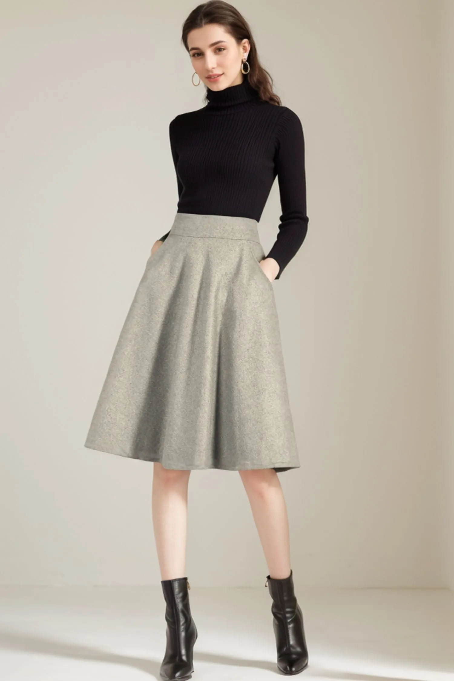 Handmade short A Line  Winter Wool skirt 5233