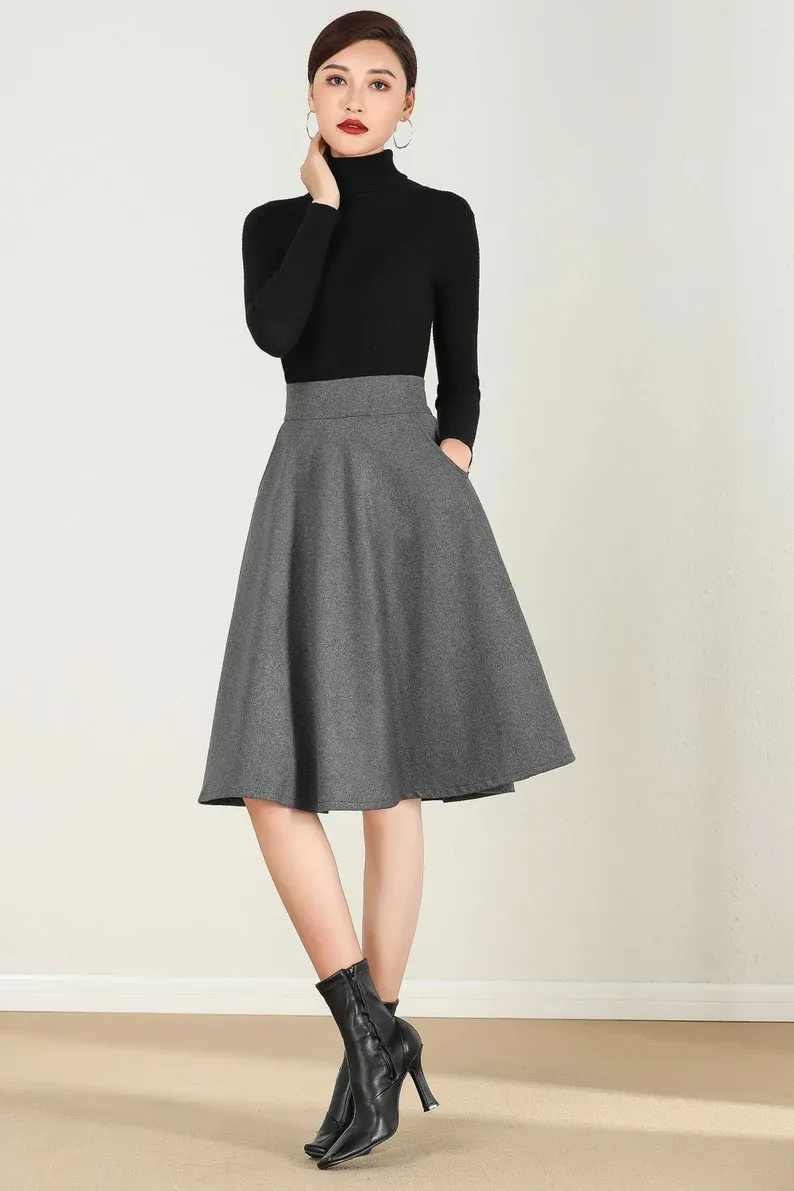 Handmade short A Line  Winter Wool skirt 5233