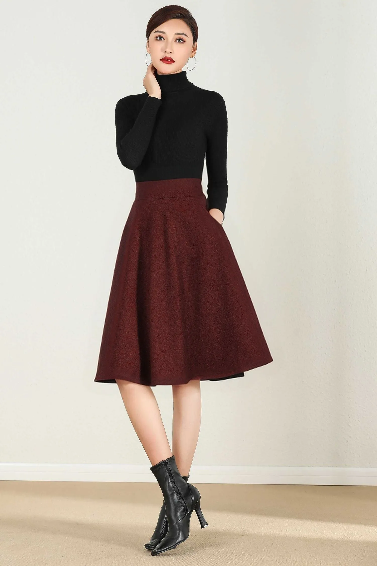 Handmade short A Line  Winter Wool skirt 5233