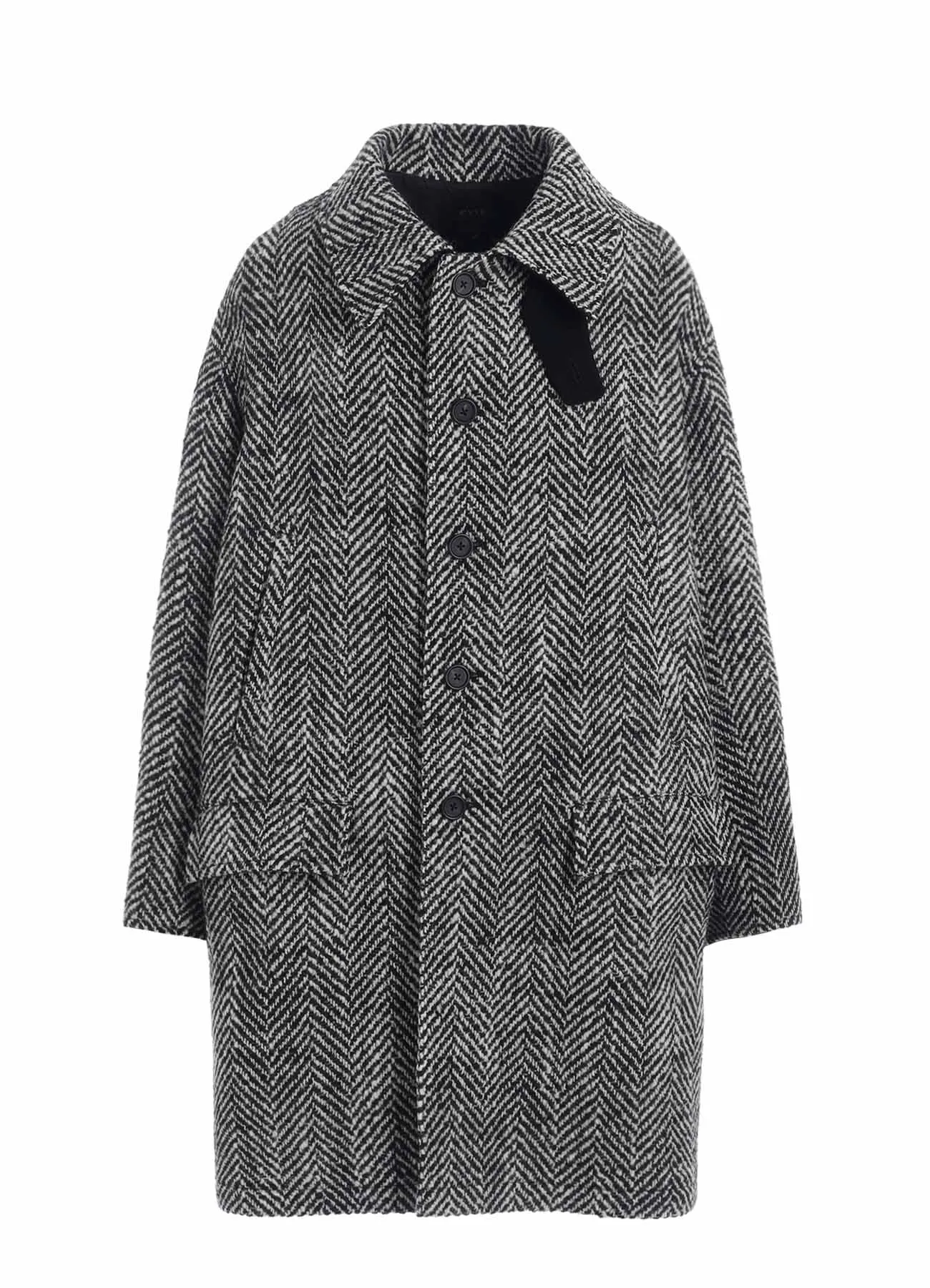 HERRINGBONE TWEED OVERSIZED SOUTIEN COLLAR COAT