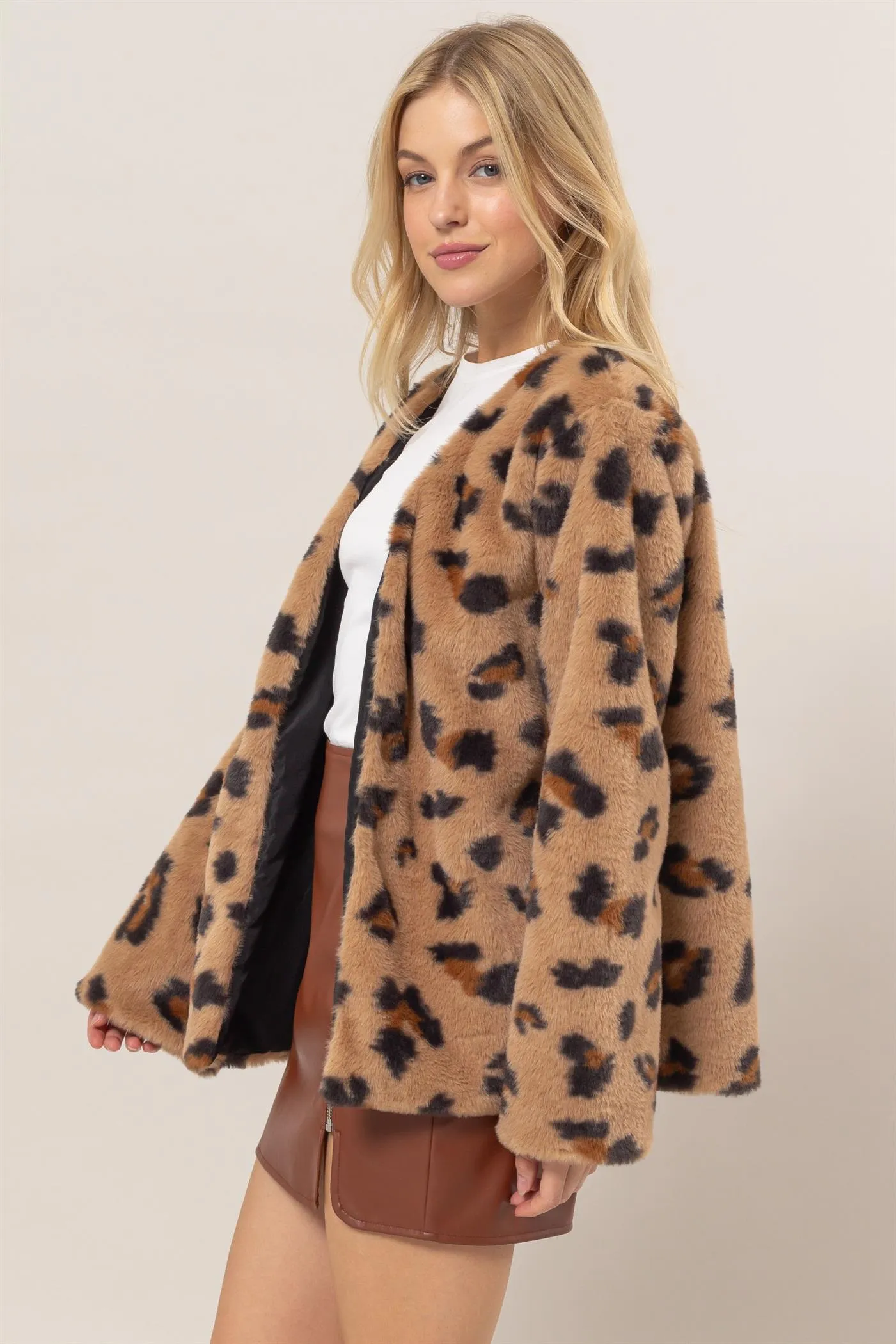 HF25C054-Animal Pattern Faux Fur Jacket