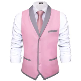 Hi-Tie Grey Shawl Collar Pink Solid Waistcoat Formal Vests for Business