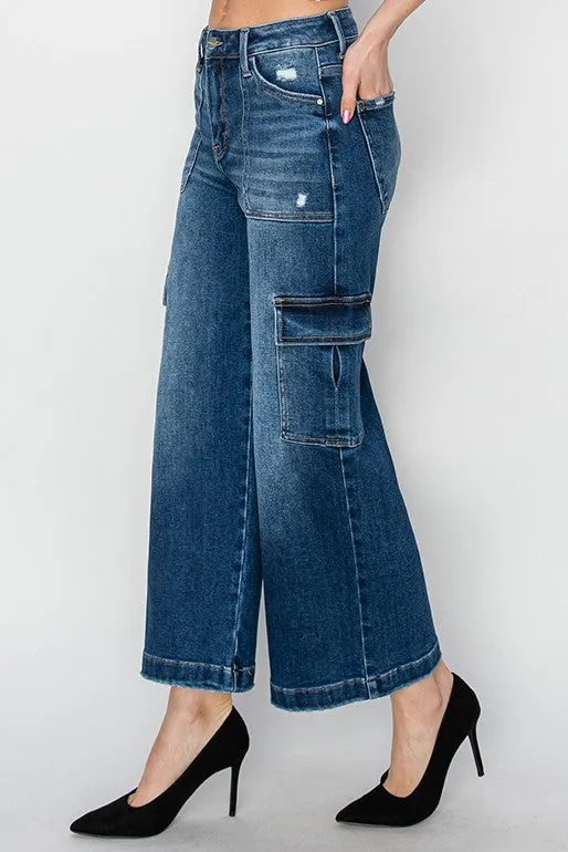 High Rise-Crop Ankle Wide Jeans