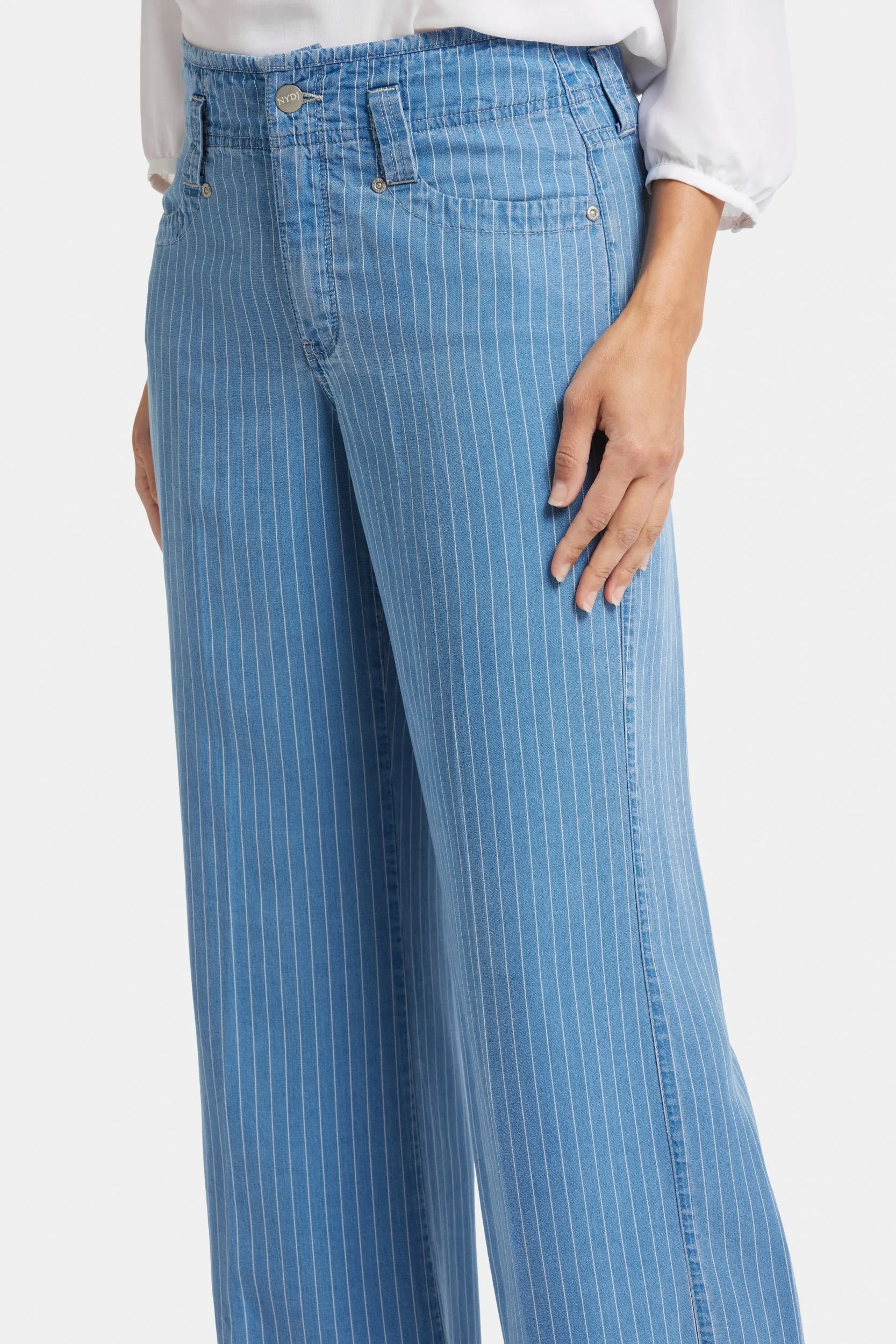 High Rise Teresa Wide Leg Jeans Lichtblauw Gestreept Premium Denim | Light Marine Stripe