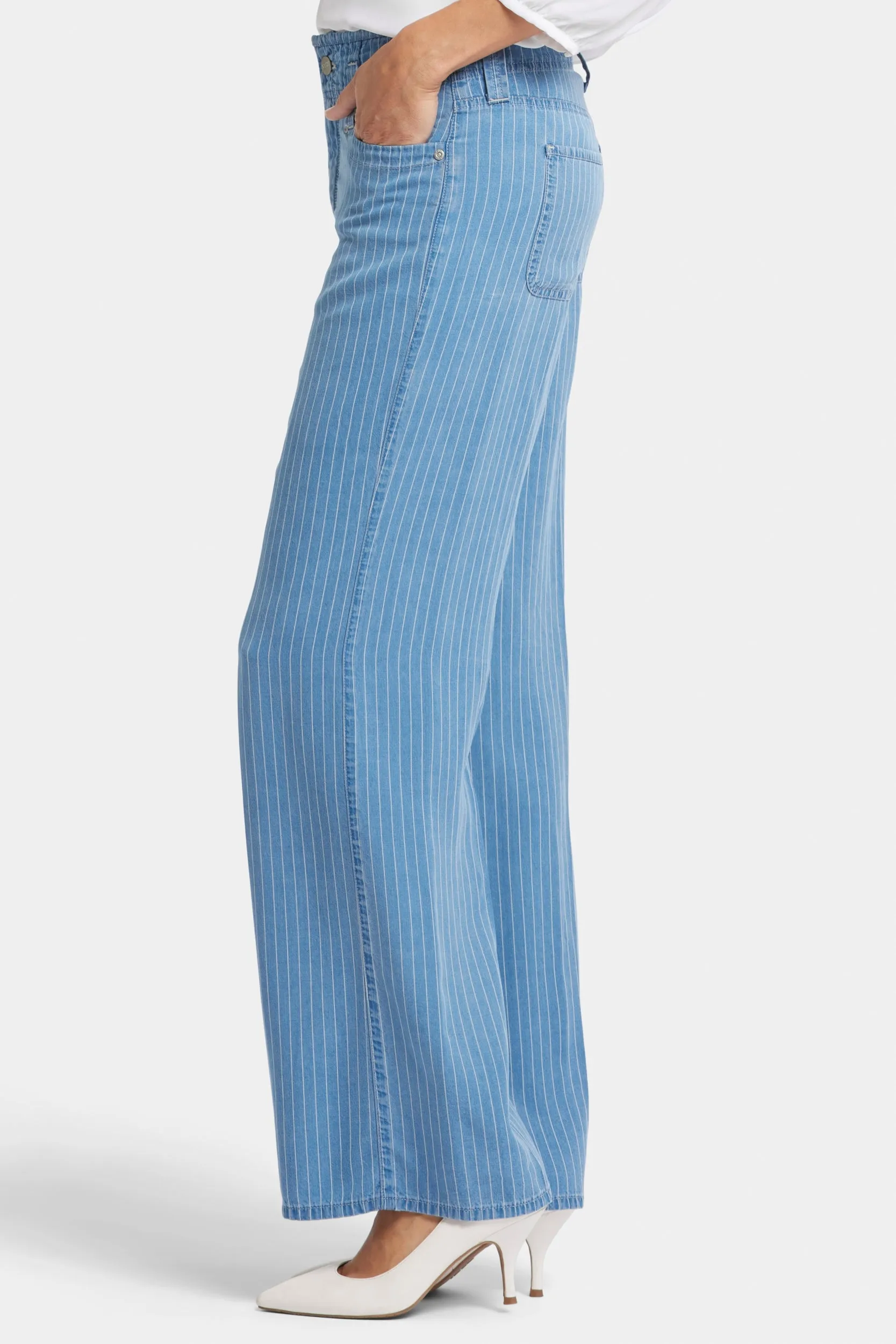 High Rise Teresa Wide Leg Jeans Lichtblauw Gestreept Premium Denim | Light Marine Stripe