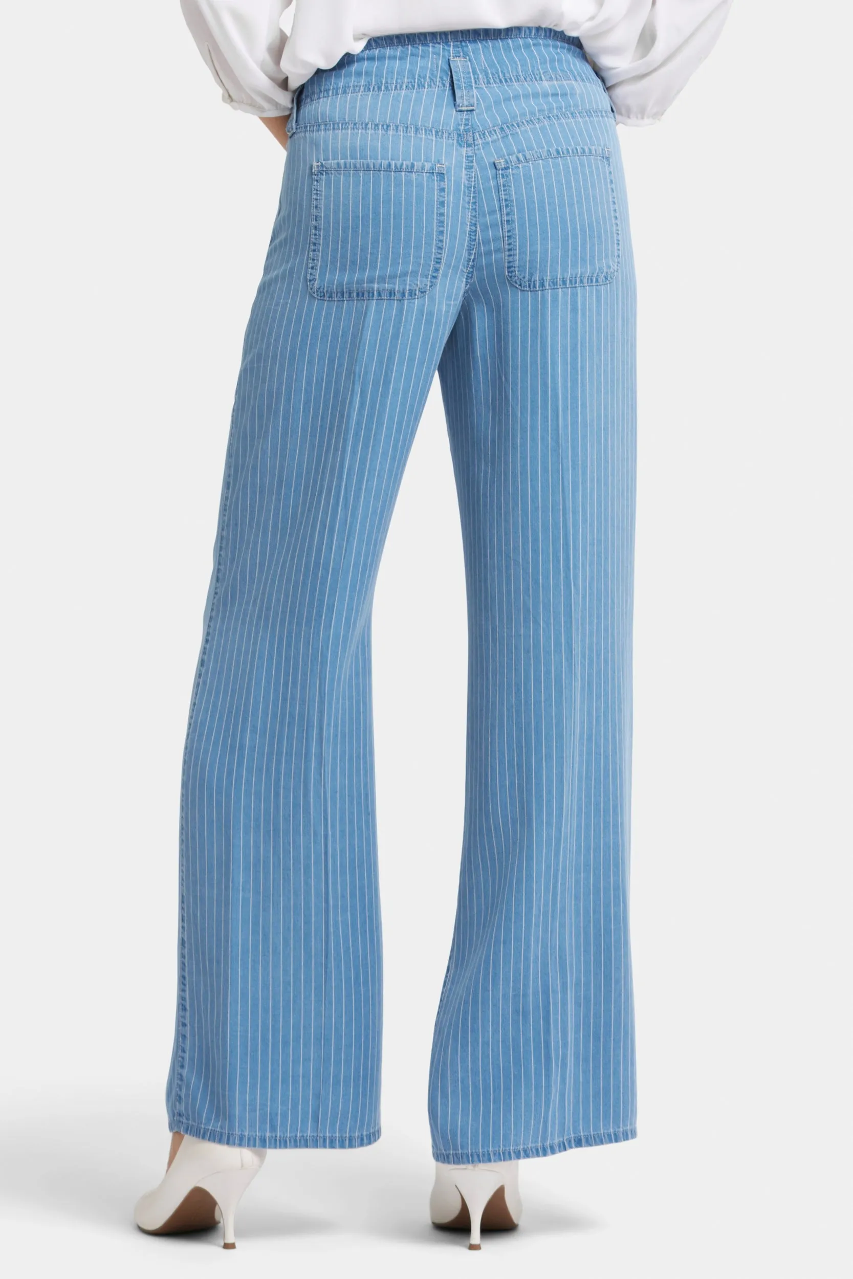 High Rise Teresa Wide Leg Jeans Lichtblauw Gestreept Premium Denim | Light Marine Stripe