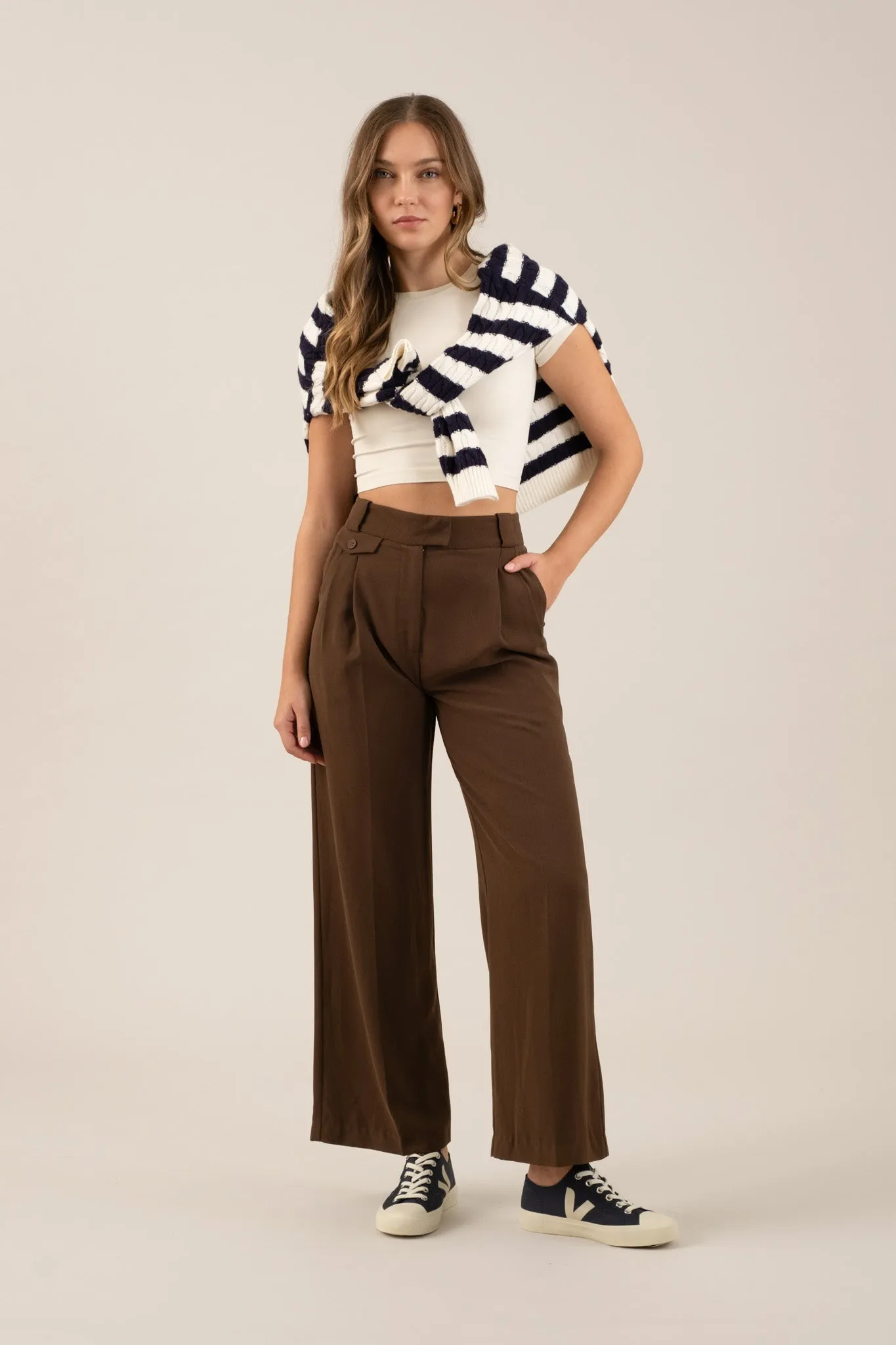 HIGH WAIST WIDE LEG PLEATED DRESS PANTS