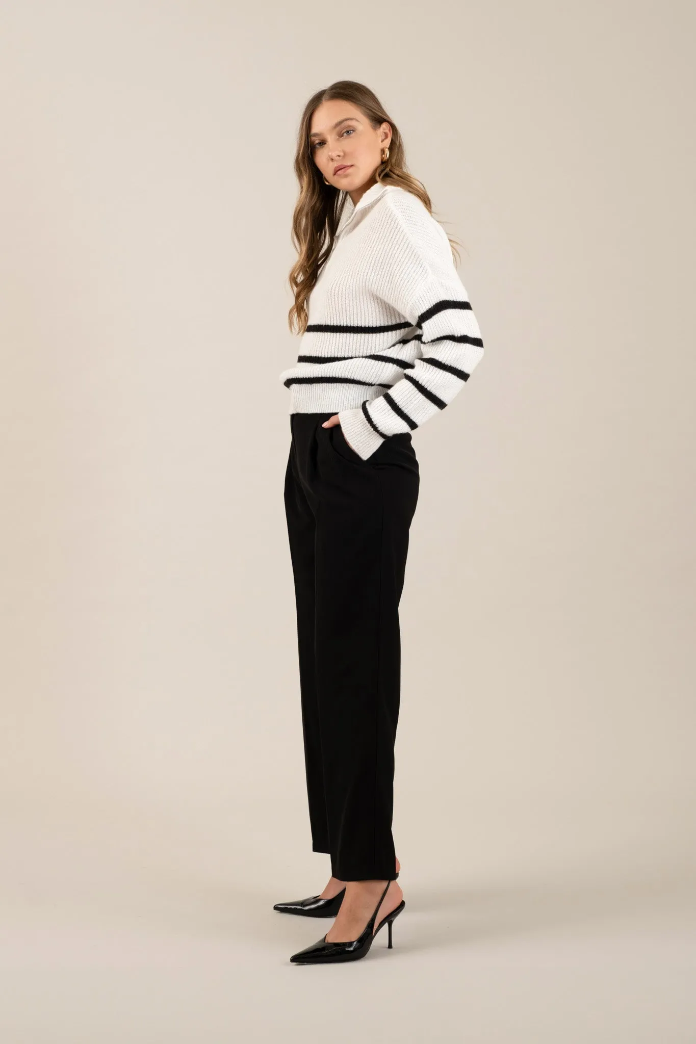 HIGH WAIST WIDE LEG PLEATED DRESS PANTS