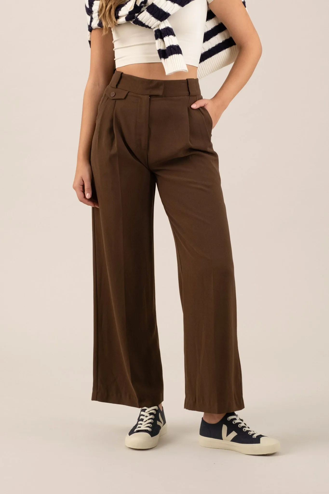 HIGH WAIST WIDE LEG PLEATED DRESS PANTS