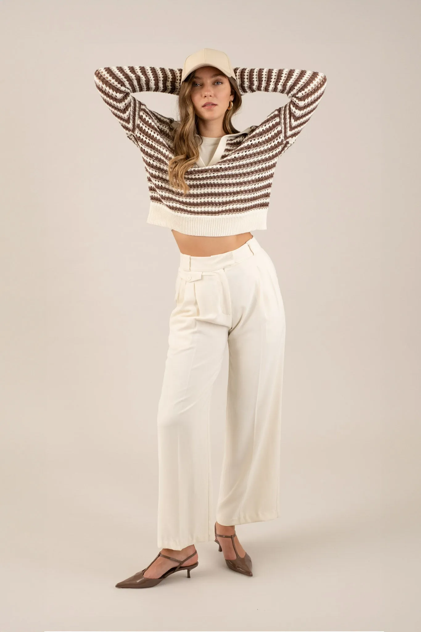 HIGH WAIST WIDE LEG PLEATED DRESS PANTS