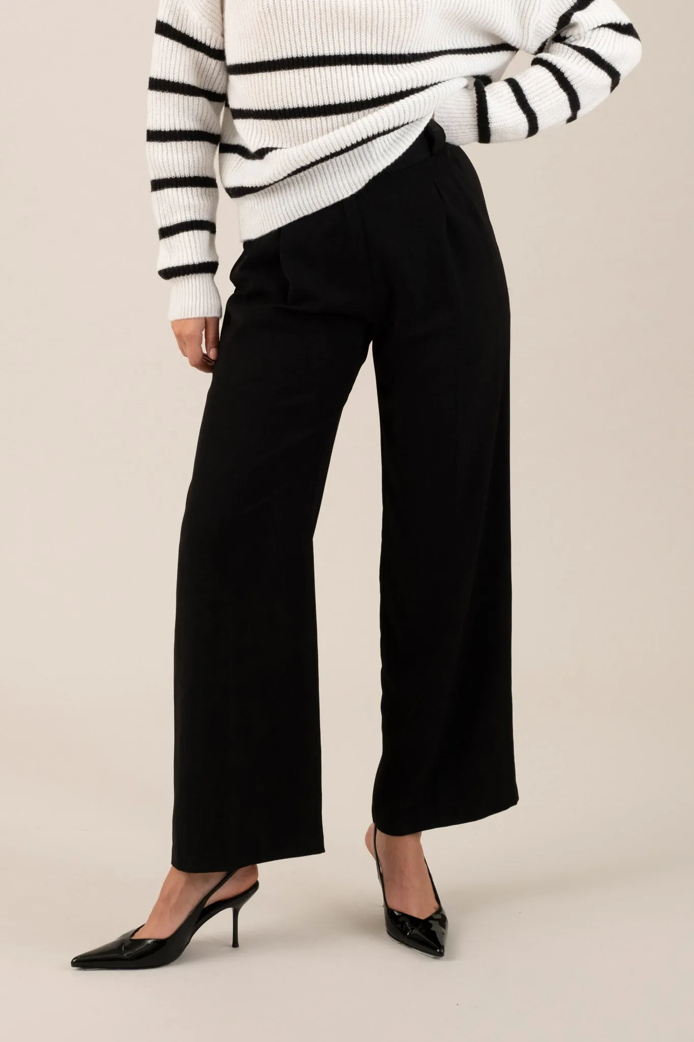 HIGH WAIST WIDE LEG PLEATED DRESS PANTS