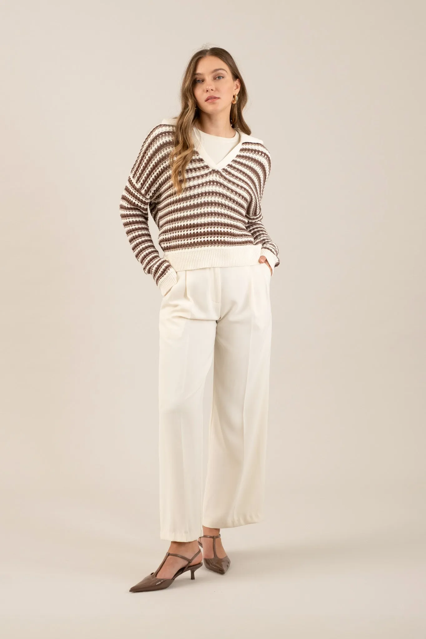 HIGH WAIST WIDE LEG PLEATED DRESS PANTS