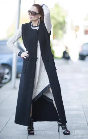 IRENE Sleeveless Long Wool Vest