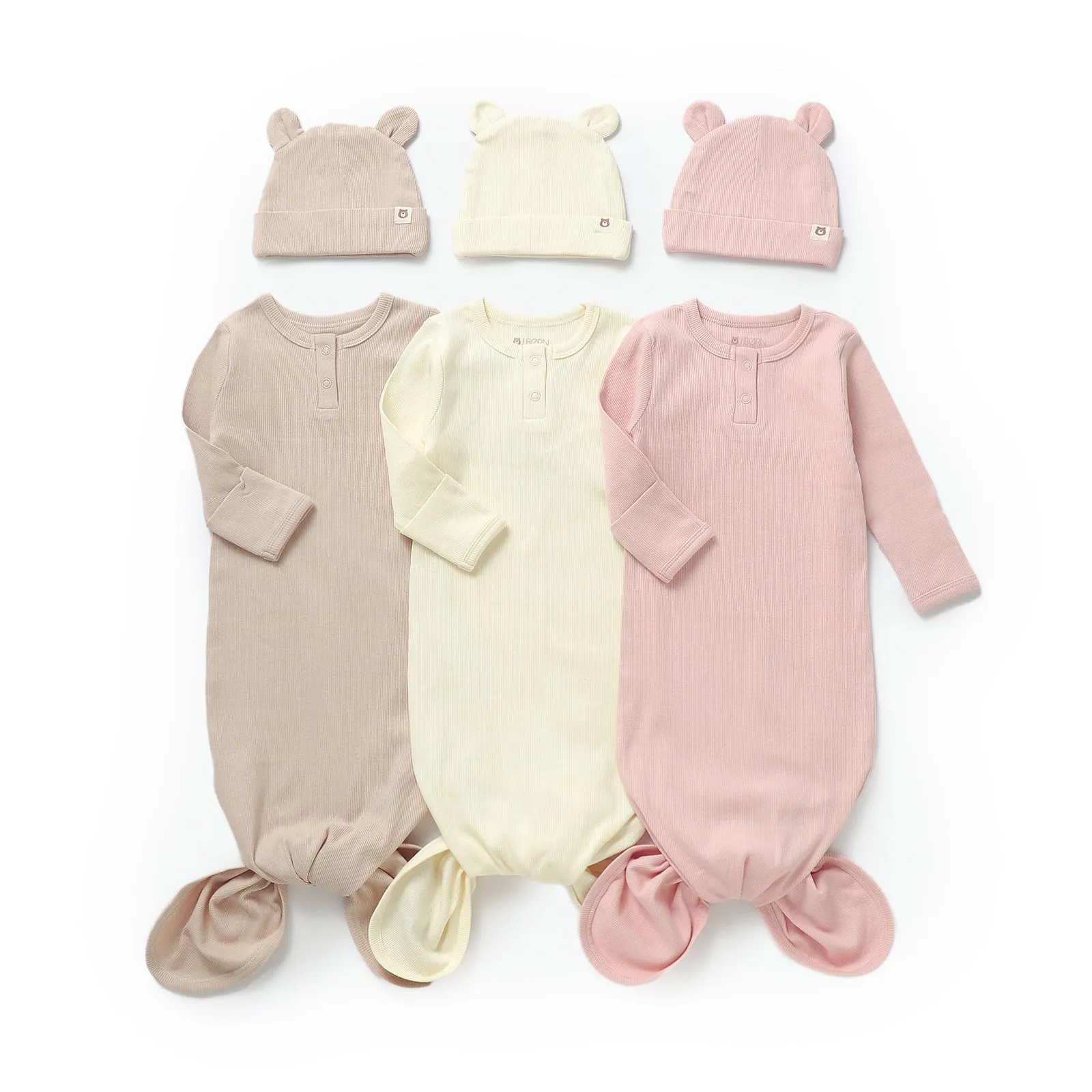 JBØRN Organic Cotton Knotted Baby Gown & Hat