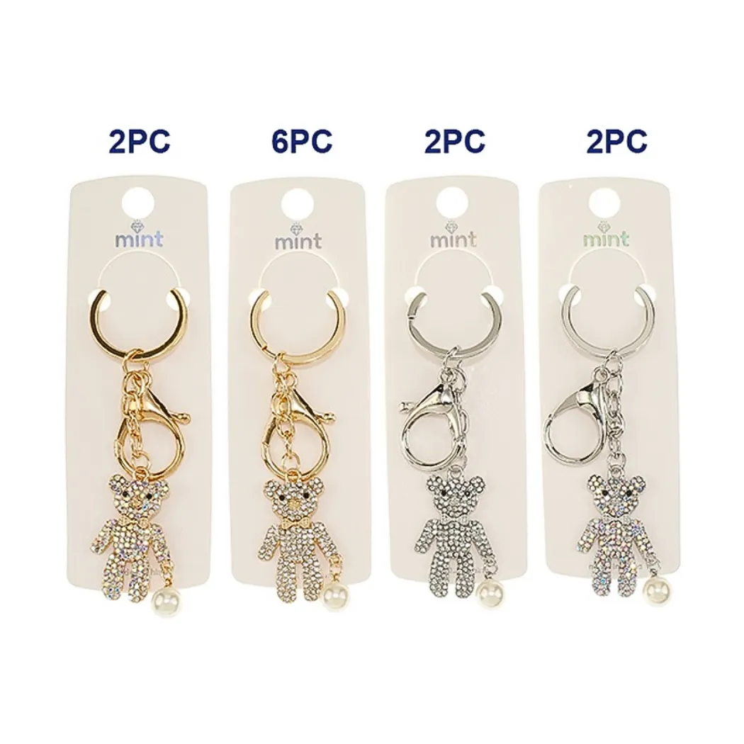 JK48025-Rhinestone Teddy Bear Pearl Drop Keychain