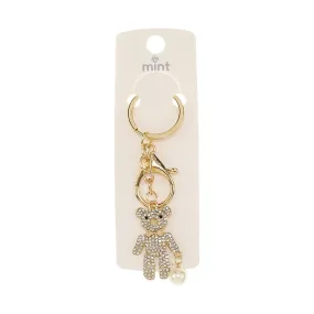 JK48025-Rhinestone Teddy Bear Pearl Drop Keychain