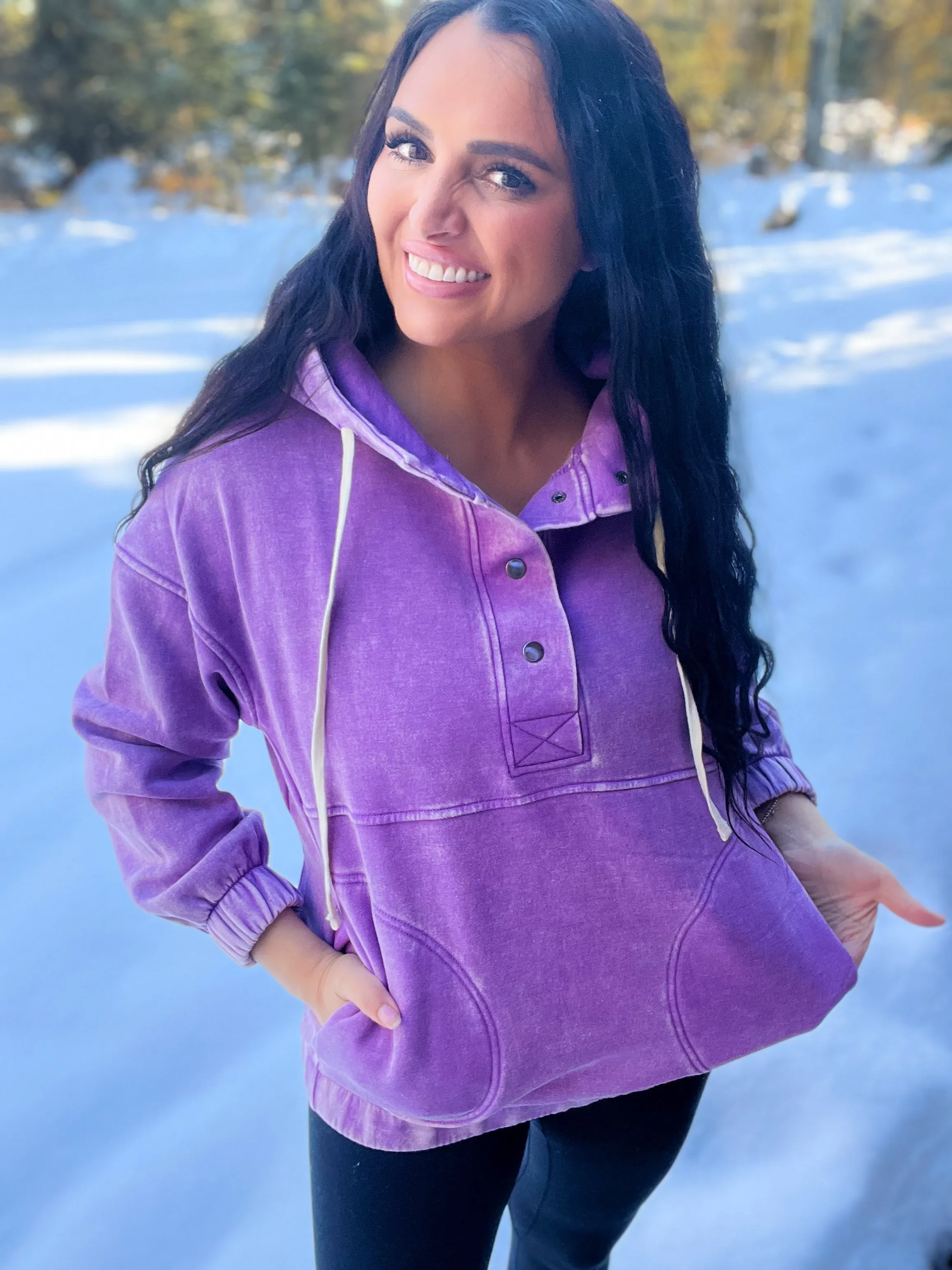 Just Comfort Oversized Fleece Pocket Hoodie- B Violet