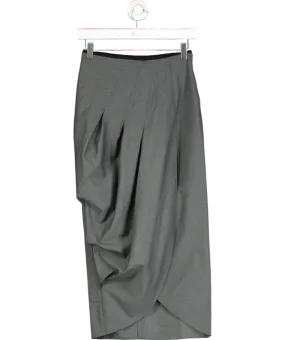 Karen Millen Grey Wool Blend Pleated Detail Tailored Midi Skirt UK 6