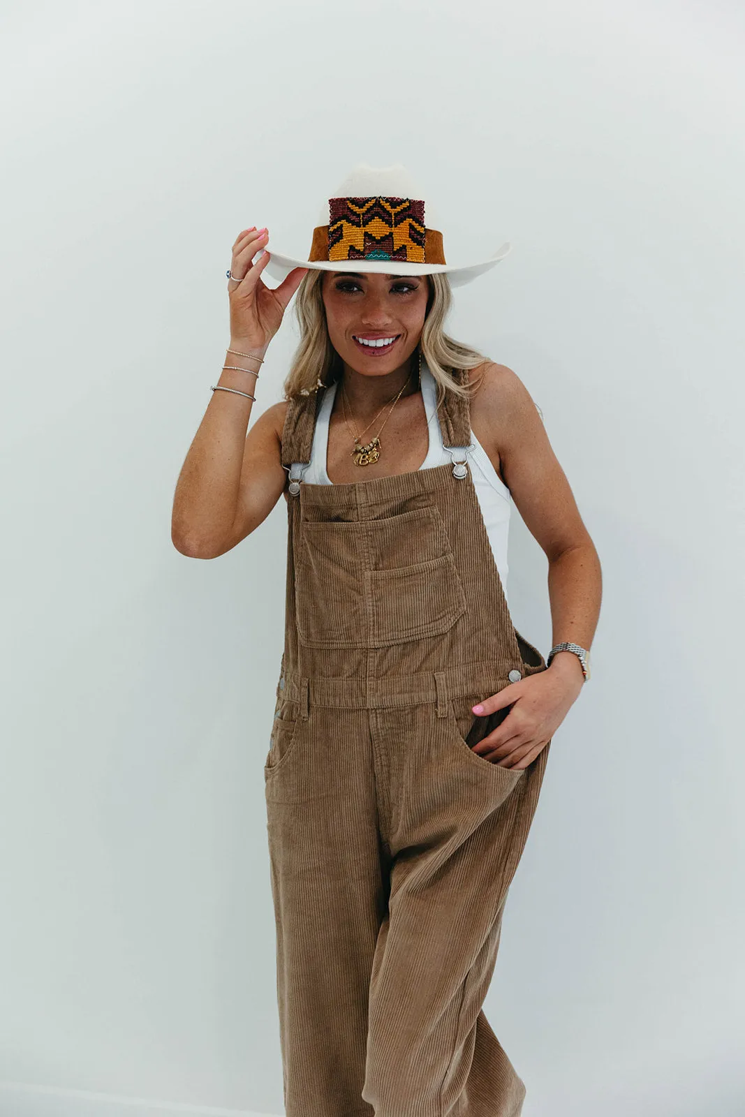 Kassidy Corduroy Overalls - Taupe