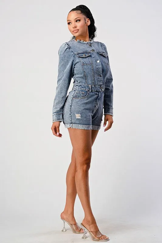 Keep It Cute- Denim Romper