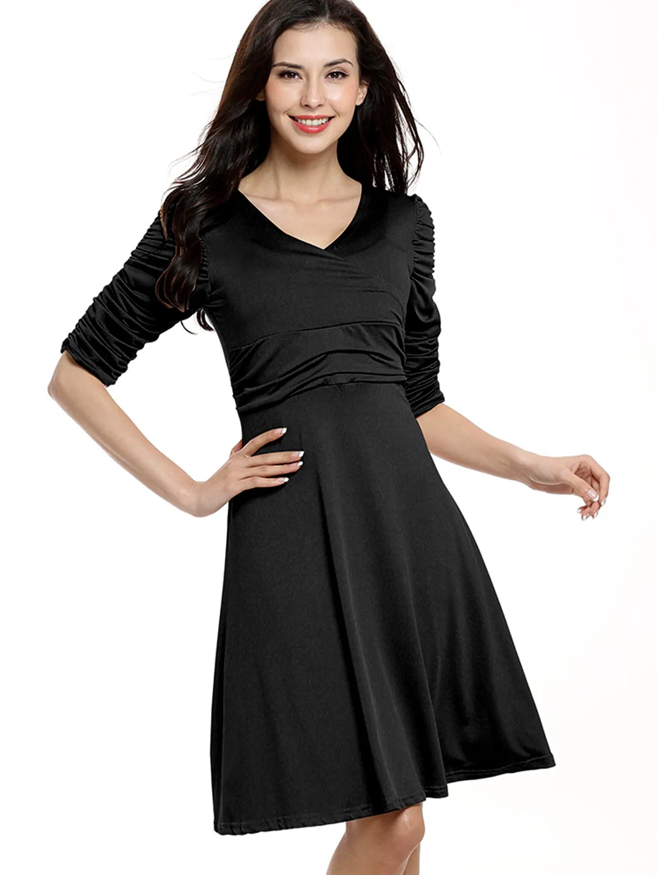 KittenAlarm - Solid V-neck Dress