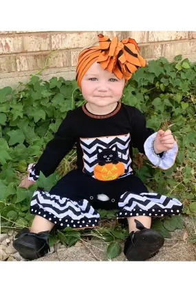 Kitty in pumpkin romper