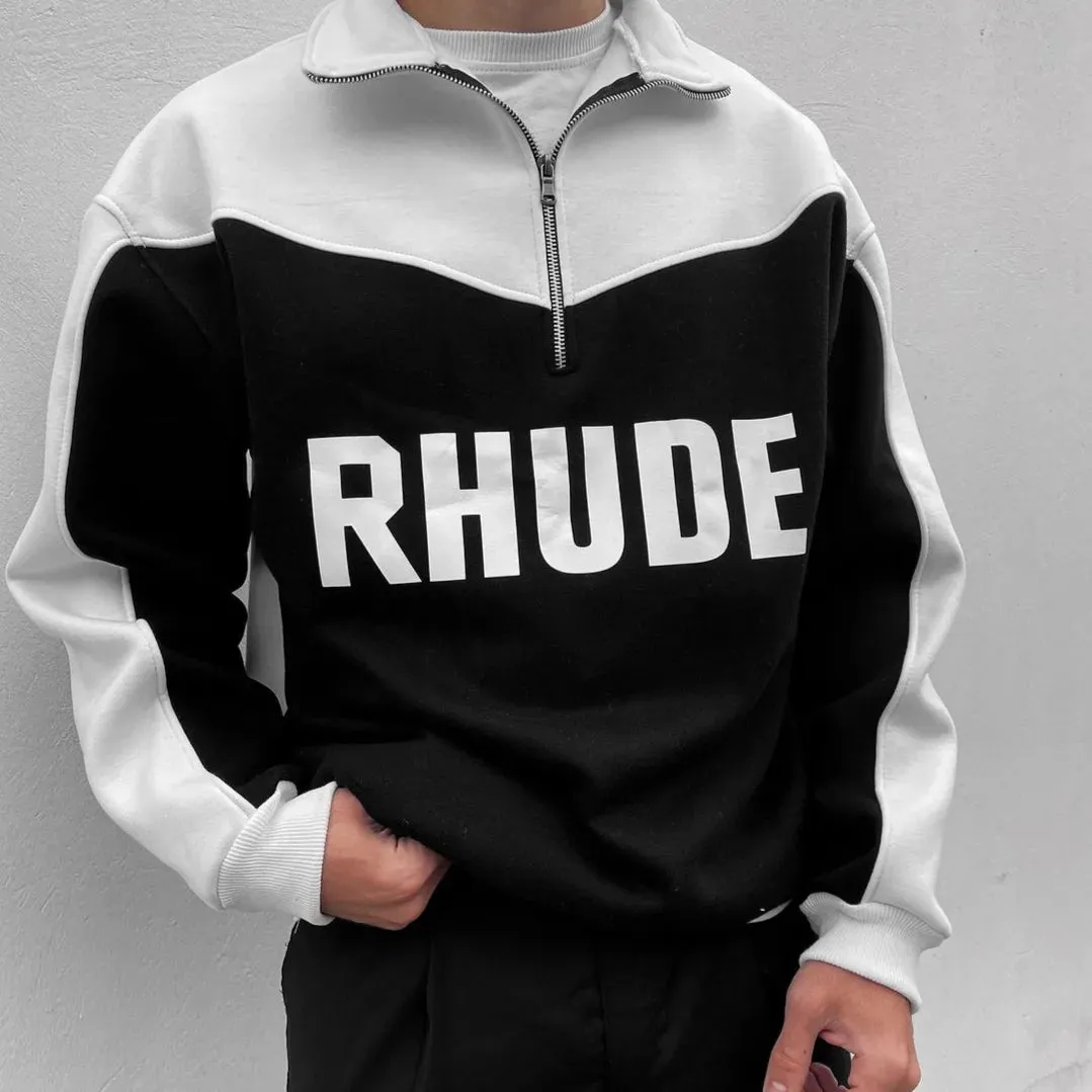 Korean Fashion style Oversize RHUDE High Zip Collar Sweatshirt For Mens