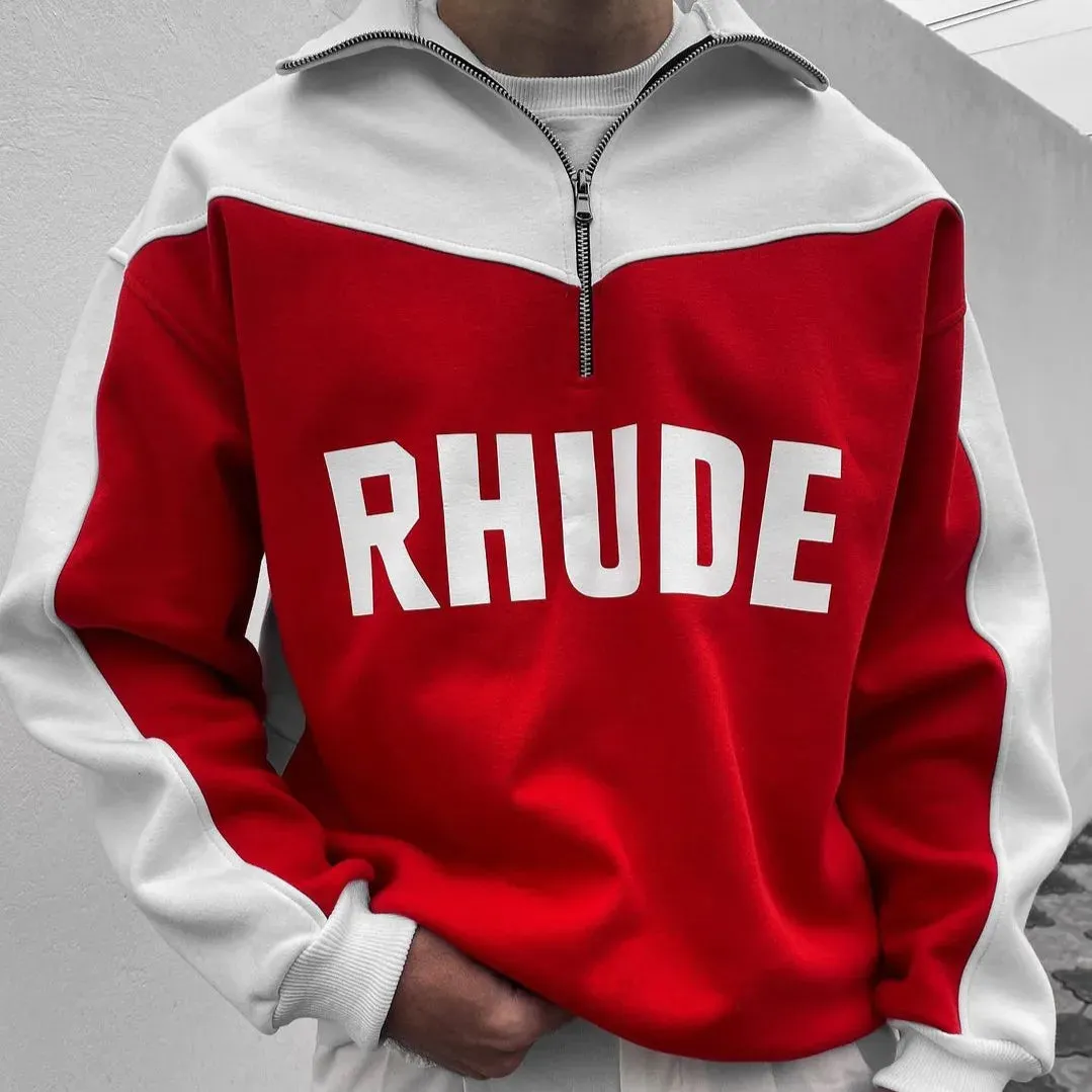 Korean Fashion style Oversize RHUDE High Zip Collar Sweatshirt For Mens