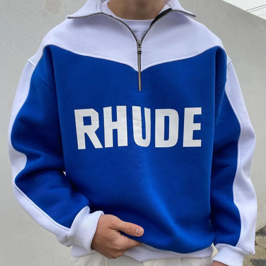 Korean Fashion style Oversize RHUDE High Zip Collar Sweatshirt For Mens