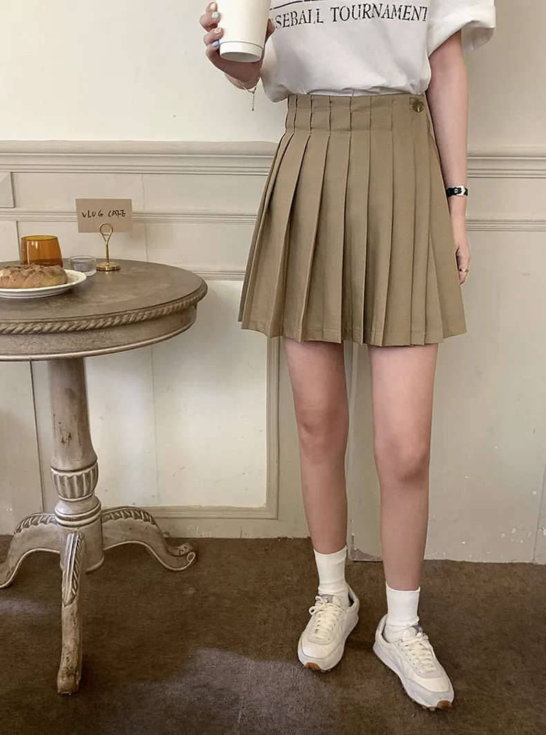 [Korean Style] 2 Color High Waist Pleated Mini Skirt