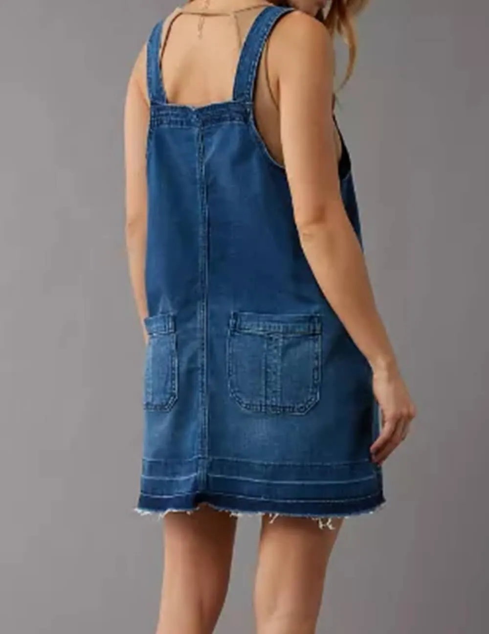 Ladies Button Denim Mini Overall Dress SKD548