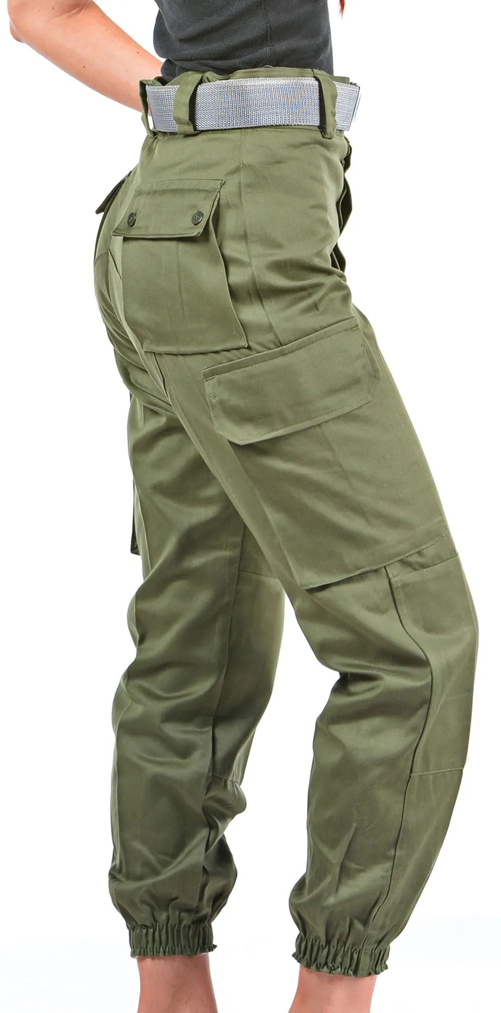 Ladies High Waist Olive Green Military Style Cargos