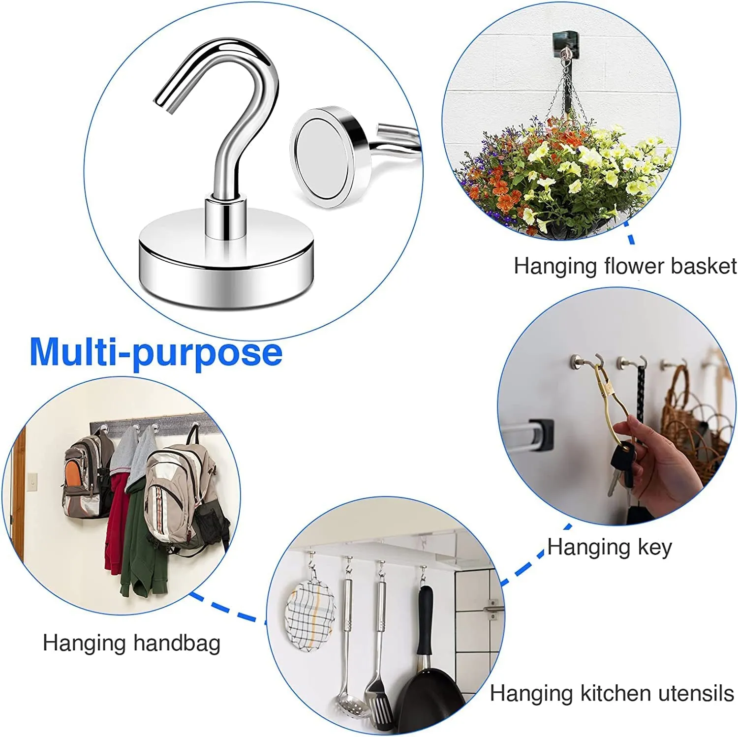 Lampostick Magnetic Hooks Heavy Duty for Hanging BBQ Grill Utensils Tools Coat Wreaths Dia Outdoor Strong Neodymium Rare Earth Magnets Hook Hangers Refrigerator Locker Cruise Cabins (10)