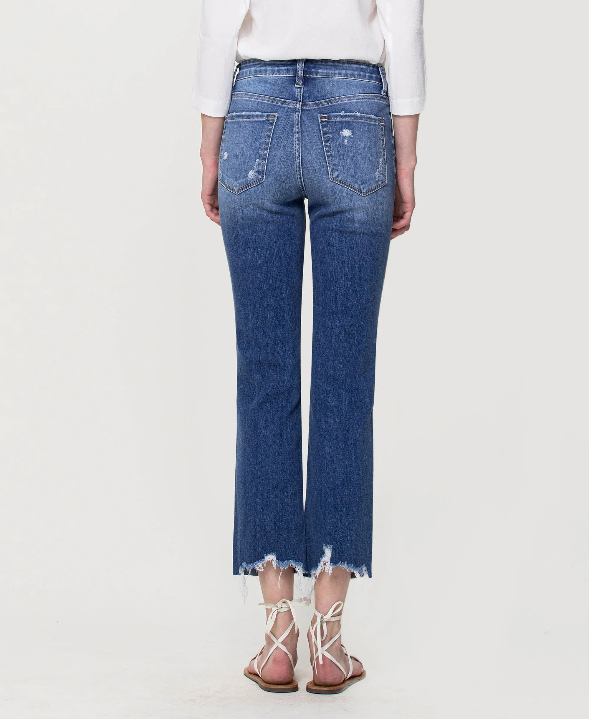 Lani Medium- High Rise Clean Cut & Fray Hem Detail Crop Straight Jeans