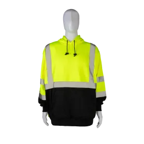 LBPUHSW-C3 ANSI 107-2020 Class 3 High-Vis LIME/Black Bottom Two Tone Pullover Hooded Sweatshirt