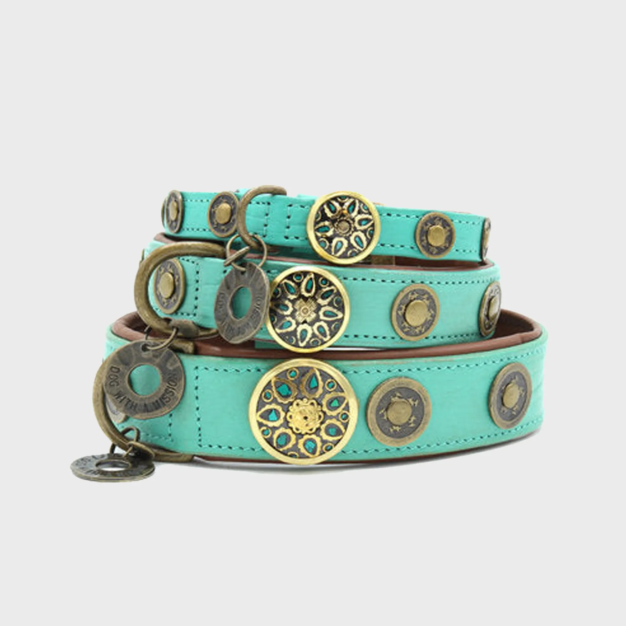 Leather Turquoise Rebel Dog Collar - Dog with a Mission