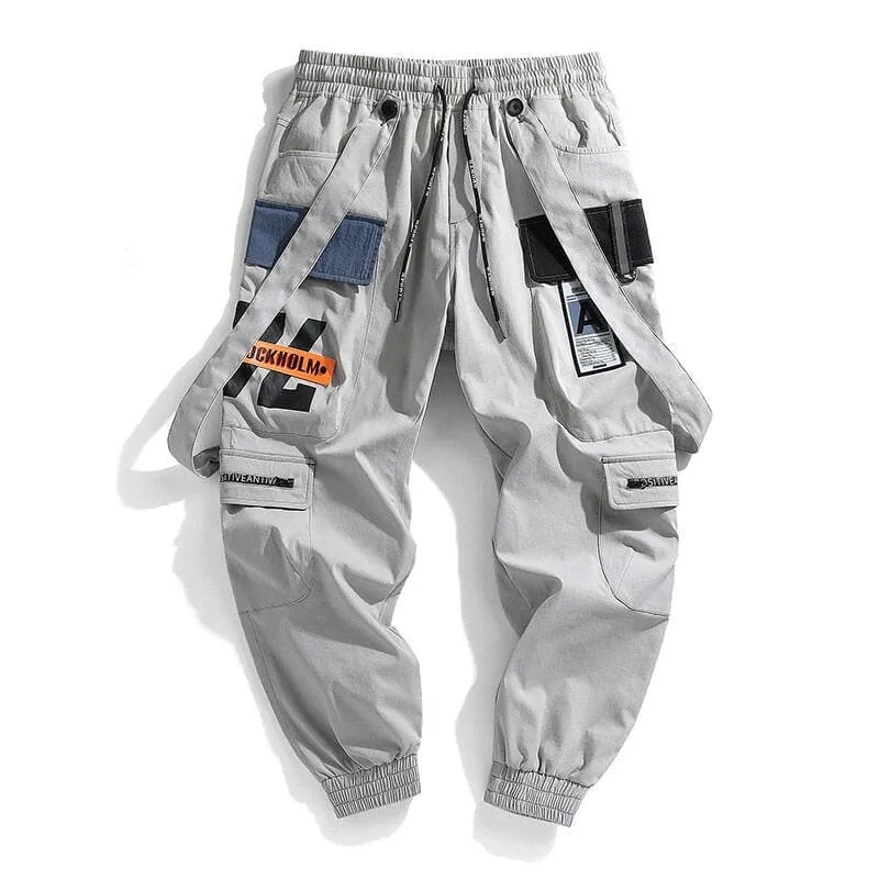 Light Blue-gray Mens Jogger Cargo Trousers for Streetwear Style